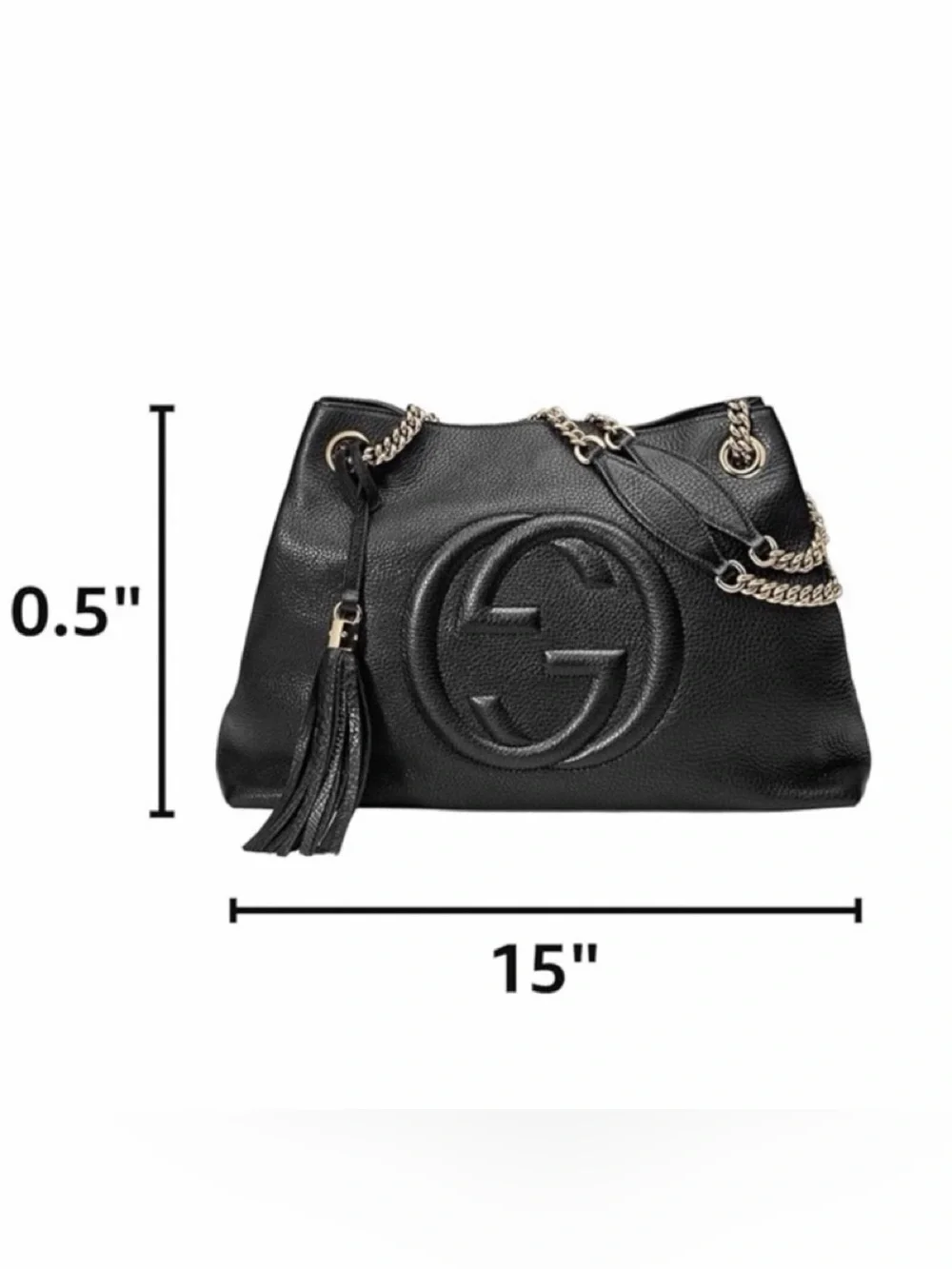 Gucci interlocking GG Black Soho Leather Shoulder Bag with Gold Chain and Tassel